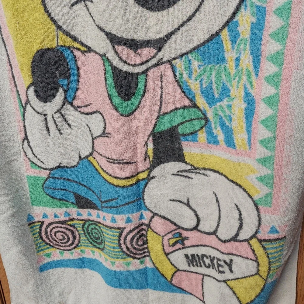 Vintage Disney Mickey Mouse Beach Towel 90s Surf Surfboard Franco Cotton USA